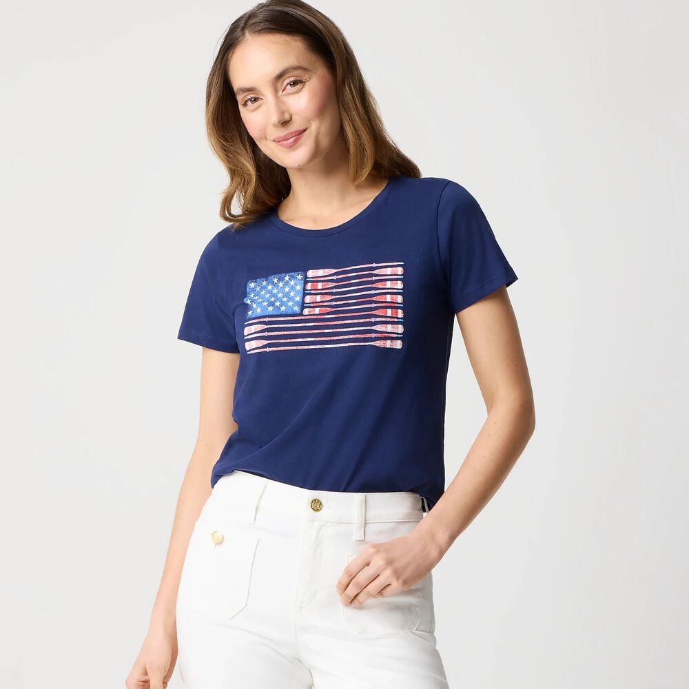 New J Crew Factory Oar flag Blue Graphic tee T Shirt Tee Women Size L